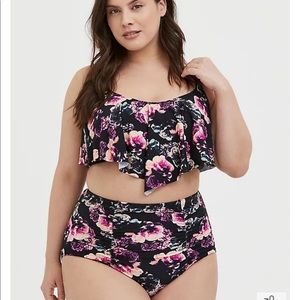 Torrid 00 floral high waisted bathing suit with wireless flounce top